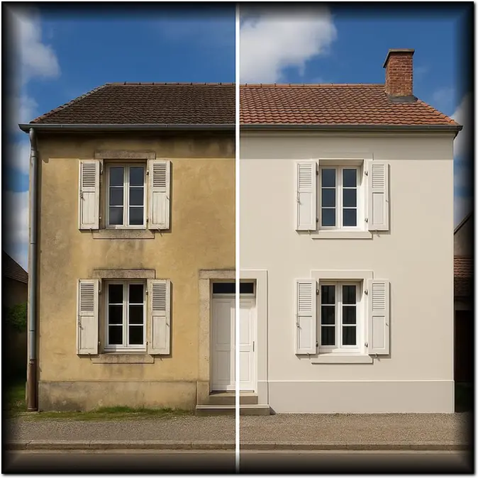 Ravalement de façade, peinture extérieure maison Saint-Pourçain-sur-Sioule, Allier (03)
